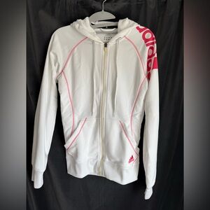 Adidas White Zip Hoodie with Pink Accents size woman S small excellent